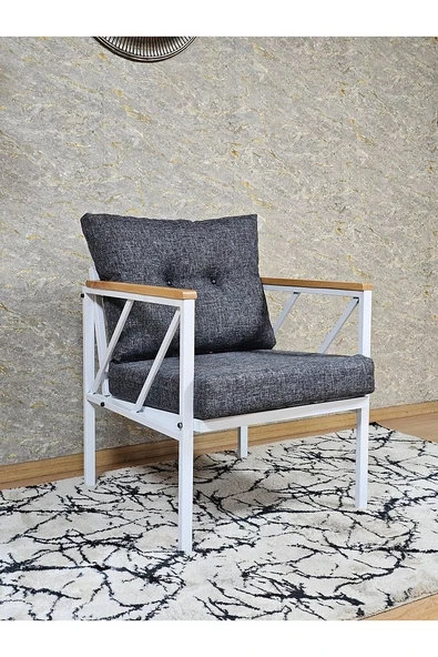 Tekli Beyaz Boyalı Bahçe - Balkon - Mutfak Çay Seti Takımı Bahçe Koltuk Takımı - 2