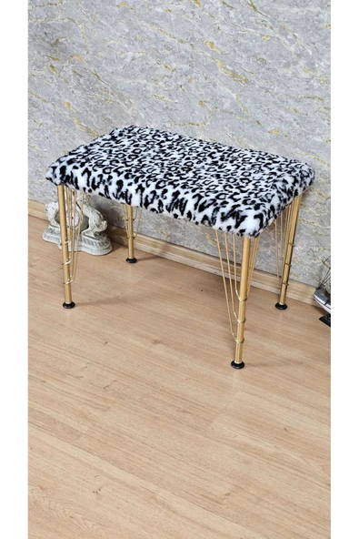 Gold Tel Ayaklı 60cm x 40cm Tedy Kumaşlı  Zebra  Döşeme Oturak, Bench, Oturak, Puf - 4