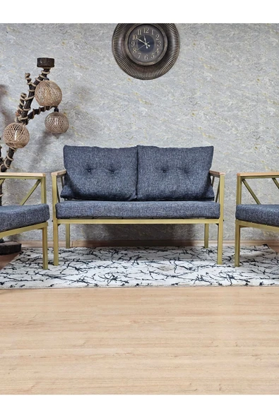 Gold Boyalı Bahçe Koltuk Takımı - Füme Döşeme,  Balkon - Mutfak Çay Seti Takımı Bahçe Koltuk Takımı - 3