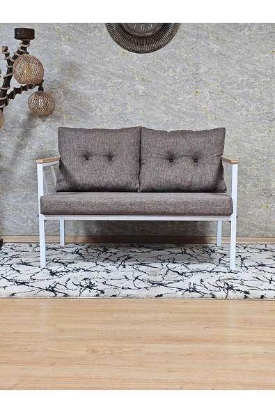 İkili Beyaz Boyalı Bahçe - Balkon - Mutfak Çay Seti Takımı Bahçe Koltuk Takımı