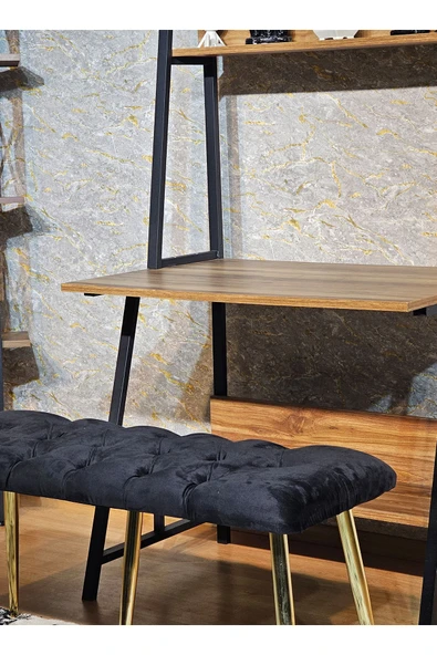 100'lük Benc – Gold Kaplama Sivriltme Ayaklı Siyah Döşemeli Oturak, Bench, Oturak, Makyaj Pufu - 4