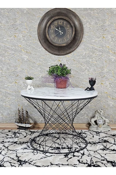 Siyah Fırınlı Statik Boya Beyaz Mermer Suntalem Tabla Pota Orta Sehpa - Siyah Orta Sehpa - 4