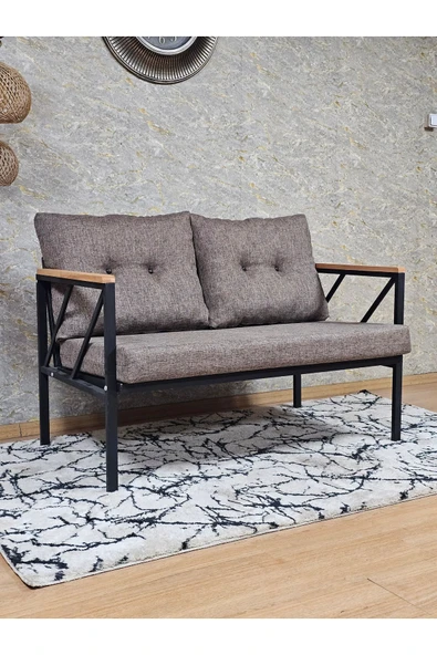 İkili Siyah Boyalı Bahçe Kahverengi Döşeme - Balkon - Mutfak Çay Seti Takımı Bahçe Koltuk Takımı - 2