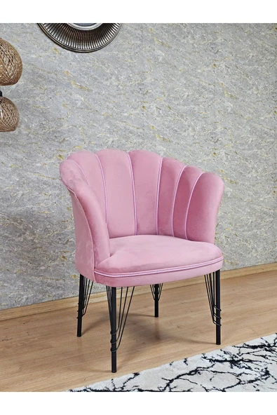 Tekli Siyah Boyalı Tel Ayak Pembe Döşeme Papatya Çay Seti Koltuk Takımı , Balkon, Salon, Ofis, Cafe Koltuk Takımı - 2