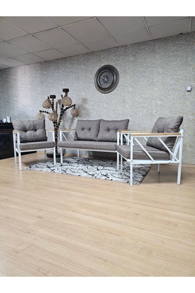 Beyaz Boyalı Bahçe Kahverengi Döşeme - Balkon - Mutfak Çay Seti Takımı Bahçe Koltuk Takımı - 5