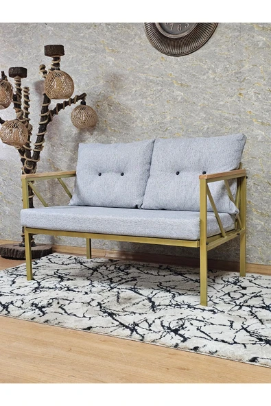 İkili Gold Boyalı Bahçe Gri Döşeme - Balkon - Mutfak Çay Seti Takımı Bahçe Koltuk Takımı - 3