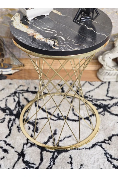 Gold Kaplama Pota 34 cm Suntalem Tablalı Sehpa - Luanda Suntalem Sehpa - Ahşap Sehpa - Zigon Sehpa - 2