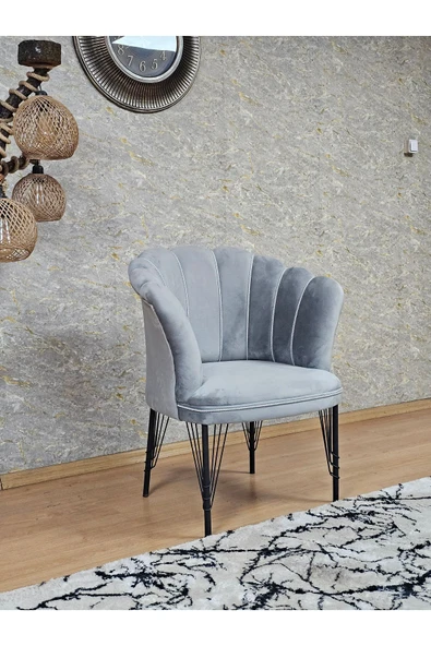 Tekli Siyah Boyalı Tel Ayak Gri Döşeme Papatya Çay Seti Koltuk Takımı , Balkon, Salon, Ofis, Cafe Koltuk Takımı - Resim 2