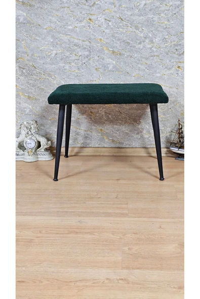 Siyah Boyalı Sivriltme Ayaklı 60cm x 40cm Tedy Kumaşlı Yeşil Döşeme Oturak, Bench, Oturak, Puf