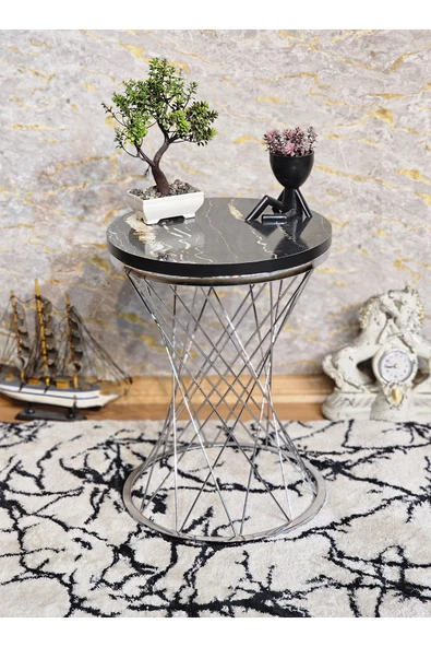 Krom Kaplama Pota 34 cm Suntalem Tablalı Sehpa - Luanda Suntalem Sehpa - Ahşap Sehpa - Zigon Sehpa - 4