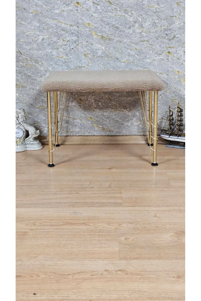 Gold Tel Ayaklı 60cm x 40cm Tedy Kumaşlı  Kapiçino  Döşeme Oturak, Bench, Oturak, Puf