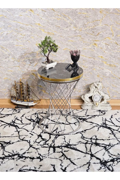 Krom Kaplama Pota 34 cm Suntalem Tablalı Sehpa - Siyah Mermer Gold Cumlalı Suntalem Sehpa - Ahşap Sehpa - Zigon Sehpa - 4