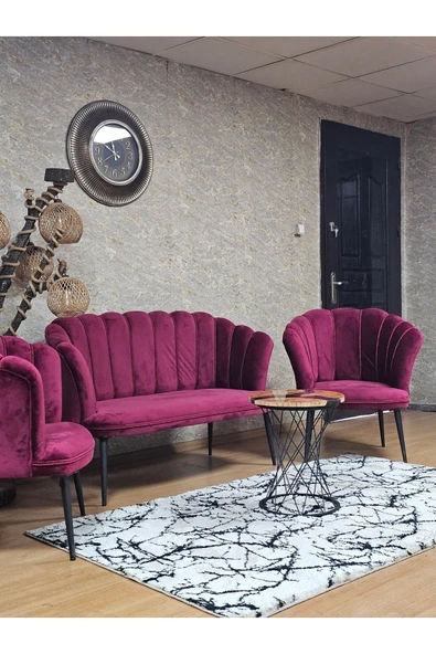 Siyah Boyalı Sivriltme Ayak Bordo Döşeme Papatya Çay Seti Koltuk Takımı , Balkon, Salon, Ofis, Cafe Koltuk Takımı - 5