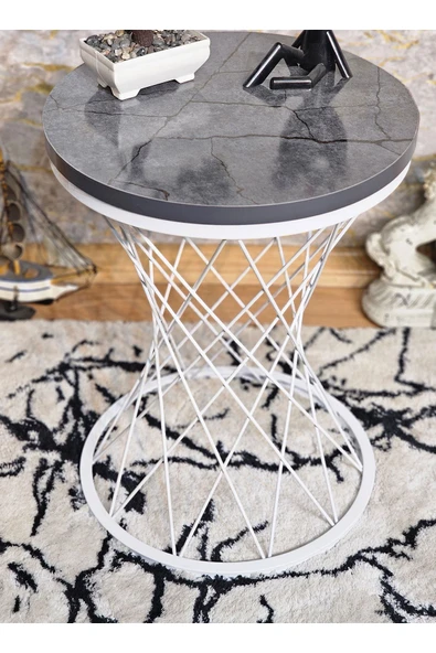 Beyaz Boyalı Pota 34 cm Suntalem Tablalı Sehpa - Aris Antrasit Suntalem Sehpa - Ahşap Sehpa - Zigon Sehpa - 2