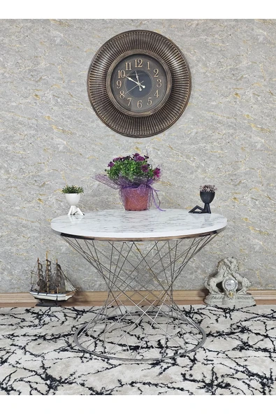 Krom Kaplama Suntalem Pota Orta Sehpa Beyaz Mermer Suntalem Sehpa - Sehpa - Orta Sehpa - Yan Sehpa - 4