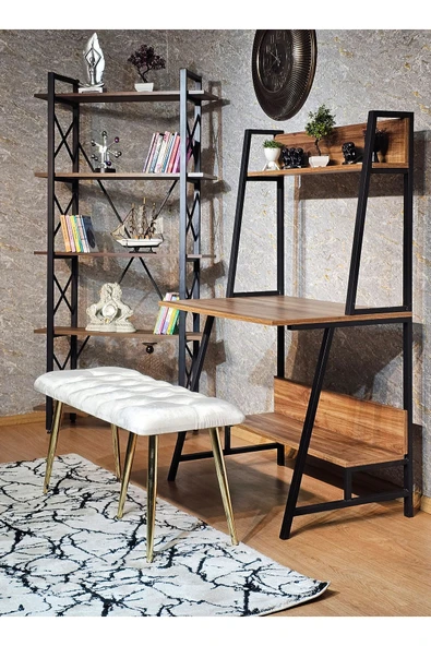 100'lük Benc – Gold Kaplama Sivriltme Ayaklı Krem Döşemeli Oturak, Bench, Oturak, Makyaj Pufu - 5