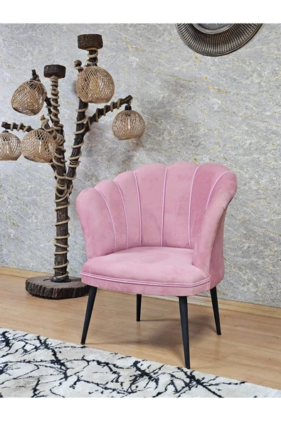 Tekli Siyah Boyalı Sivriltme Ayak Pembe Döşeme Papatya Çay Seti Koltuk Takımı , Balkon, Salon, Ofis, Cafe Koltuk Takımı - 3