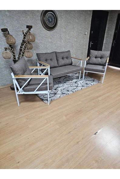 Beyaz Boyalı Bahçe Kahverengi Döşeme - Balkon - Mutfak Çay Seti Takımı Bahçe Koltuk Takımı - 4