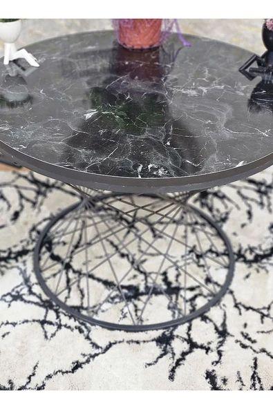 Siyah Fırınlı Statik Boya Siyah Mermer Suntalem Tabla Pota Orta Sehpa - Siyah Orta Sehpa - 2