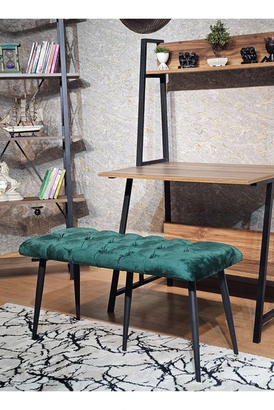100'lük Benc - Siyah Boyalı Sivriltme Ayaklı Yeşil Döşemeli Oturak, Bench, Oturak, Makyaj Pufu - 4