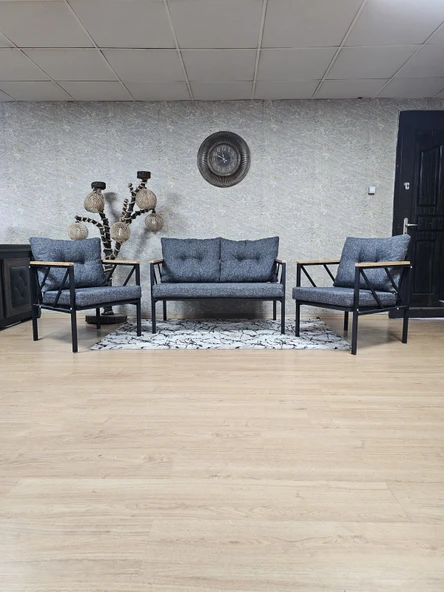 Siyah Boyalı Bahçe Füme Döşeme - Balkon - Mutfak Çay Seti Takımı Bahçe Koltuk Takımı