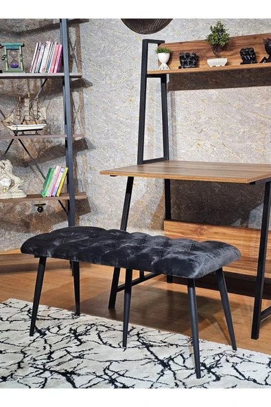 100'lük Benc - Siyah Boyalı Sivriltme Ayaklı Füme Döşemeli Oturak, Bench, Oturak, Makyaj Pufu