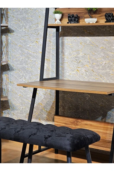 100'lük Benc - Siyah Boyalı Sivriltme Ayaklı Siyah Döşemeli Oturak, Bench, Oturak, Makyaj Pufu - 4