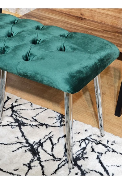 100'lük Benc – Krom Kaplama Sivriltme Ayaklı Yeşil Döşemeli Oturak, Bench, Oturak, Makyaj Pufu - 3