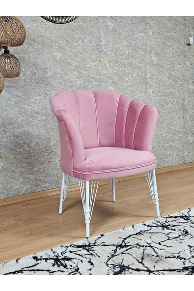 Tekli Beyaz Boyalı Tel Ayak Pembe Döşeme Papatya Çay Seti Koltuk Takımı , Balkon, Salon, Ofis, Cafe Koltuk Takımı - 2