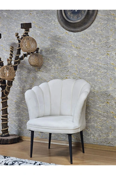 Tekli Siyah Boyalı Sivriltme Ayak Krem Döşeme Papatya Çay Seti Koltuk Takımı , Balkon, Salon, Ofis, Cafe Koltuk Takımı - Resim 3