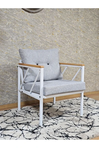 Tekli Beyaz Boyalı Bahçe Gri Döşeme - Balkon - Mutfak Çay Seti Takımı Bahçe Koltuk Takımı - 2