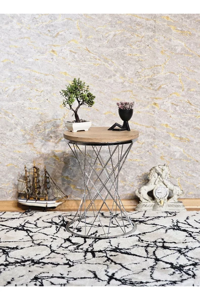 Krom Kaplama Pota 34 cm Suntalem Tablalı Sehpa - Atlas Çam Suntalem Sehpa - Ahşap Sehpa - Zigon Sehpa - 6