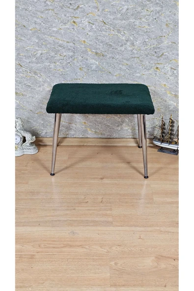 Krom Kaplama Sivriltme Ayaklı 60cm x 40cm Tedy Kumaşlı Yeşil Döşeme Oturak, Bench, Oturak, Puf - 2