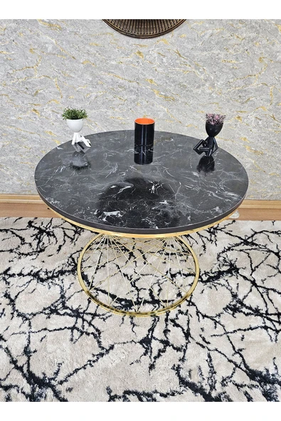 Gold Kaplama Suntalem Pota Orta Sehpa Siyah Mermer Suntalem Sehpa - Sehpa - Orta Sehpa - Yan Sehpa - 3