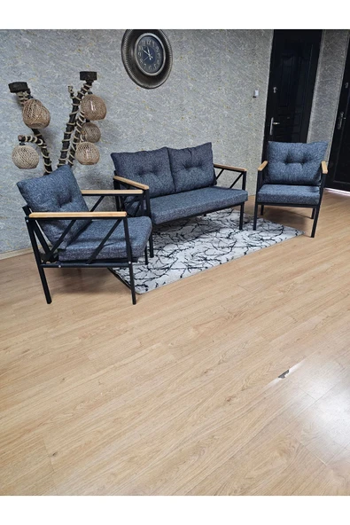 Siyah Boyalı Bahçe Füme Döşeme - Balkon - Mutfak Çay Seti Takımı Bahçe Koltuk Takımı - 4