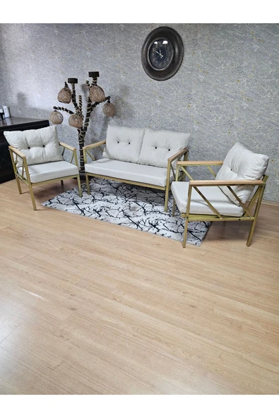 Gold Boyalı Bahçe Koltuk Takımı Krem Döşeme - Balkon - Mutfak Çay Seti Takımı Bahçe Koltuk Takımı - 8