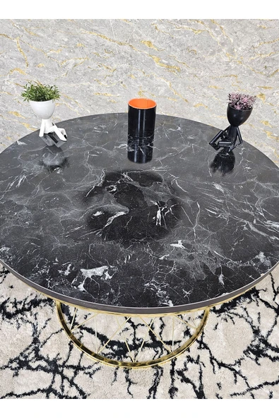 Gold Kaplama Suntalem Pota Orta Sehpa Siyah Mermer Suntalem Sehpa - Sehpa - Orta Sehpa - Yan Sehpa - 2