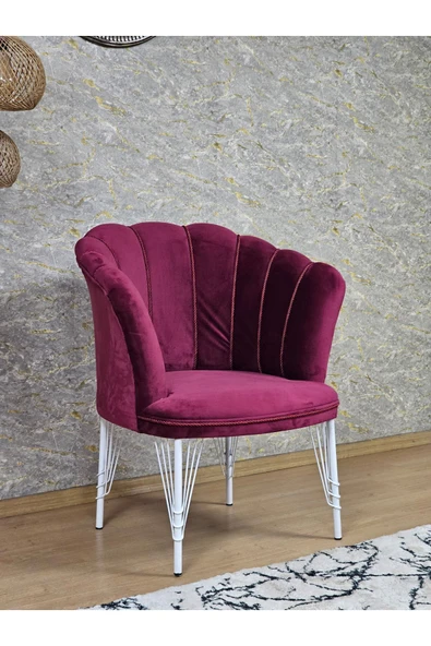 Tekli Beyaz Boyalı Tel Ayak Bordo Döşeme Papatya Çay Seti Koltuk Takımı , Balkon, Salon, Ofis, Cafe Koltuk Takımı - 2