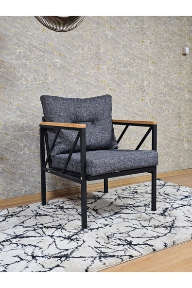 Tekli Siyah Boyalı Bahçe Füme Döşeme - Balkon - Mutfak Çay Seti Takımı Bahçe Koltuk Takımı - 2