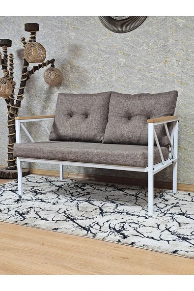 İkili Beyaz Boyalı Bahçe - Balkon - Mutfak Çay Seti Takımı Bahçe Koltuk Takımı - 3