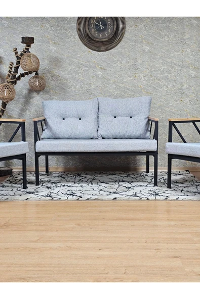 Siyah Boyalı Bahçe Gri Döşeme - Balkon - Mutfak Çay Seti Takımı Bahçe Koltuk Takımı - 2