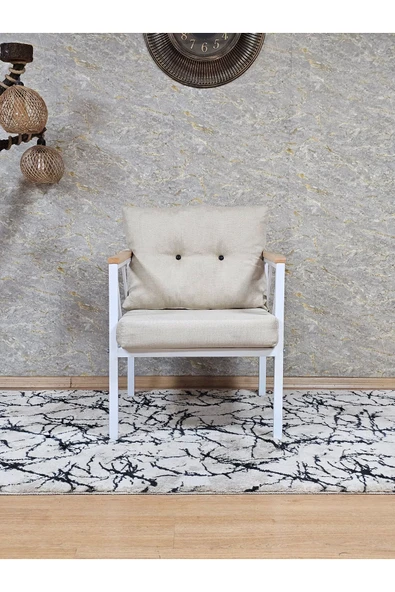 Tekli Beyaz Boyalı Bahçe Krem Döşeme - Balkon - Mutfak Çay Seti Takımı Bahçe Koltuk Takımı