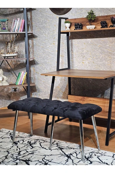 100'lük Benc – Krom Kaplama Sivriltme Ayaklı Siyah Döşemeli Oturak, Bench, Oturak, Makyaj Pufu - 4