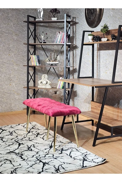 100'lük Benc – Gold  Kaplama Sivriltme Ayaklı Bordo Döşemeli Oturak, Bench, Oturak, Makyaj Pufu - 5