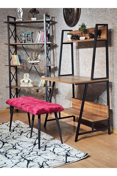 100'lük Benc - Siyah Boyalı Sivriltme Ayaklı Bordo Döşemeli Oturak, Bench, Oturak, Makyaj Pufu - 6