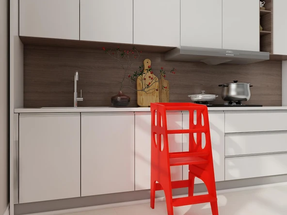 Kırmızı Ahşap Çocuk Öğrenme-Etkinlik Kulesi - Resim 3