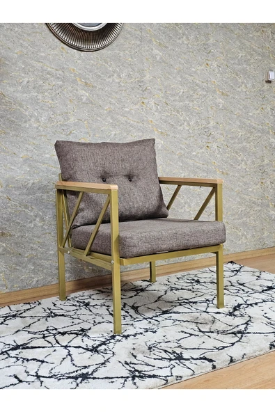 Tekli Gold Boyalı Bahçe Kahverengi Döşeme - Balkon - Mutfak Çay Seti Takımı Bahçe Koltuk Takımı - 2