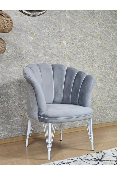 Tekli Beyaz Boyalı Tel Ayak Gri Döşeme Papatya Çay Seti Koltuk Takımı , Balkon, Salon, Ofis, Cafe Koltuk Takımı - 2