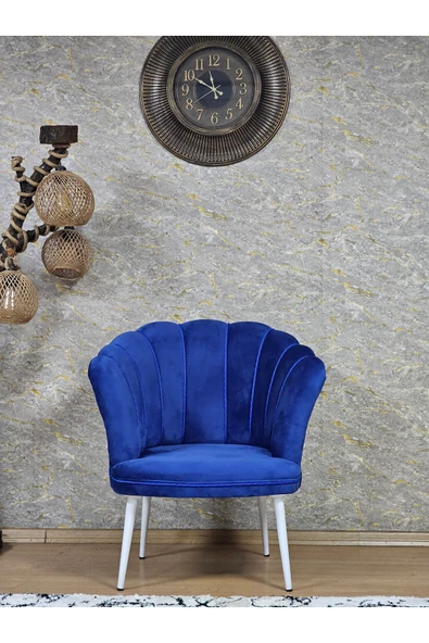 Tekli Papatya Çay Seti Koltuk Beyaz Boyalı Sivriltme Ayak, Balkon, Salon, Ofis, Koltuk Takımı MAVİ Renk Tek Ebat Beden