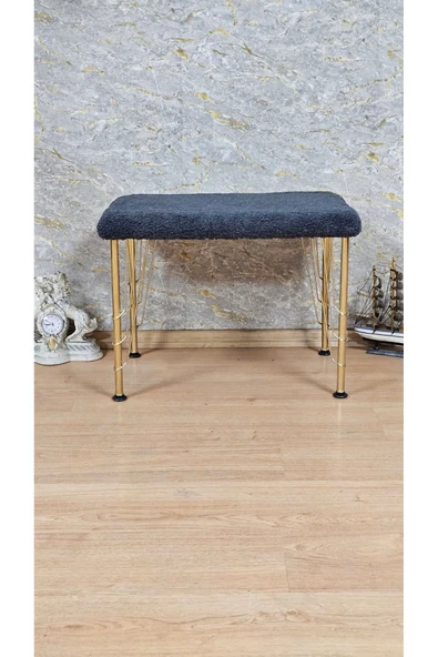 Gold Tel Ayaklı 60cm x 40cm Tedy Kumaşlı  Füme  Döşeme Oturak, Bench, Oturak, Puf
